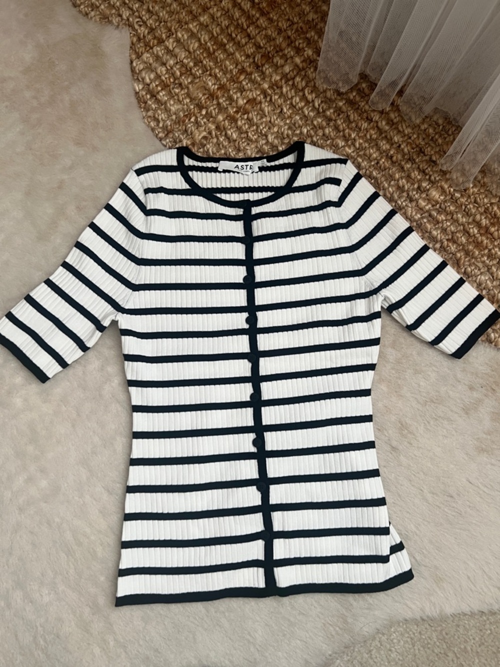 Astr the Label Ribbed short-sleeve cardigan